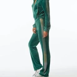 Juicy Couture women Velour Hooded Zip Track Jacket in Jade Green