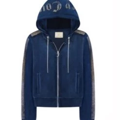 Juicy Couture Women'S Velour Hooded Zip Track Jacket in Regal Blue